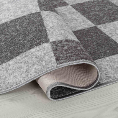 Machine Washable Square Design Anti Slip Doormats Grey 40x60 cm