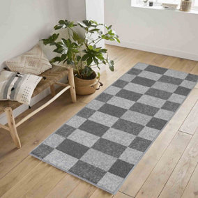 Machine Washable Square Design Anti Slip Doormats Grey 67x220 cm