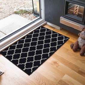 Machine Washable Trellis Design Anti Slip Doormats Black 120x160 cm