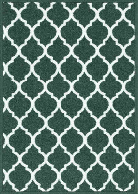 Machine Washable Trellis Design Anti Slip Doormats Emerald 160x220 cm