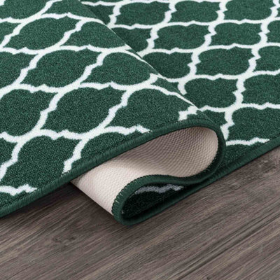 Machine Washable Trellis Design Anti Slip Doormats Emerald 40x60 cm