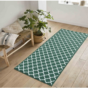 Machine Washable Trellis Design Anti Slip Doormats Emerald 80x300 cm