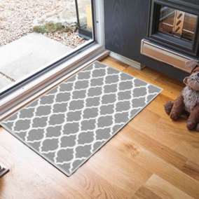 Machine Washable Trellis Design Anti Slip Doormats Grey 120x160 cm