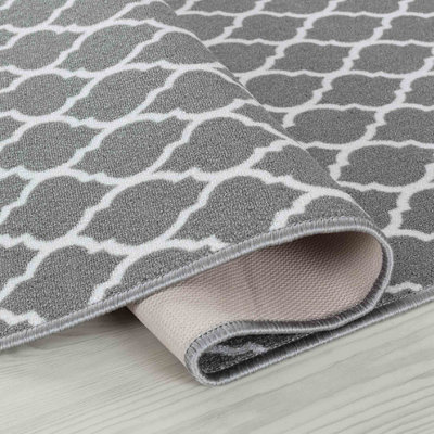 Machine Washable Trellis Design Anti Slip Doormats Grey 50x80 cm