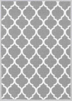 Machine Washable Trellis Design Anti Slip Doormats Grey 67x120 cm