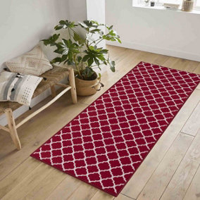 Machine Washable Trellis Design Anti Slip Doormats Red 67x220 cm