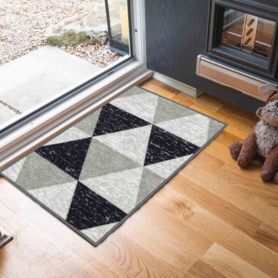 Machine Washable Triangle Design Anti Slip Doormats Grey 50x80 cm DIY