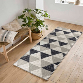 Machine Washable Triangle Design Anti Slip Doormats Grey 80x300 cm