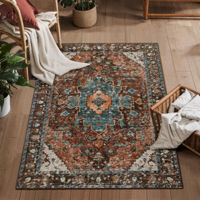 Machine washable vintage style rug, 2 X 3 ft small bohemian rug