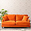 Mackenzie 188cm Wide Burnt Orange 3 Seat Velvet Fabric Sofa with Brass Coloured Wheel Tipped Walnut Coloured Wooden Legs