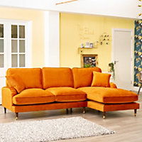 Mackenzie 250cm Wide Burnt Orange Right Hand Facing Velvet Fabric Corner Sofa with 160cm Deep Chaise