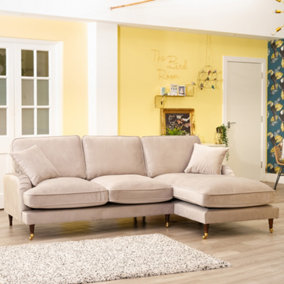 Mackenzie 250cm Wide Silver Right Hand Facing Velvet Fabric Corner Sofa with 160cm Deep Chaise