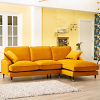Mackenzie Large Right Hand Facing Velvet Corner Sofa - Mustard