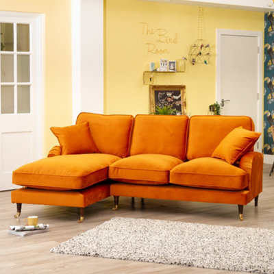 Mackenzie Left Hand Facing Velvet Corner Sofa Burnt Orange DIY at B&Q