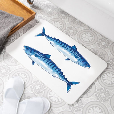 Mackerel White Non Slip Stone Bath Mat