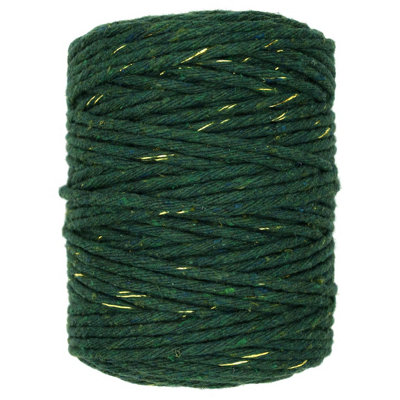 Macrame Cord Twine Natural Cotton String Craft Artisan Thread Twisted Macramé (Green with Gold Thread, 3 mm x 200 m / 656 ft)