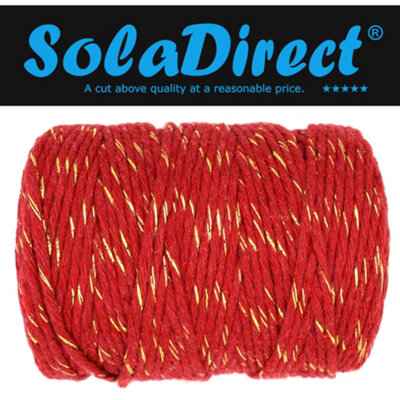 Macrame Cord Twine Natural Cotton String Craft Artisan Thread Twisted Macramé (Red with Gold Thread, 3 mm x 100 m / 328 ft)