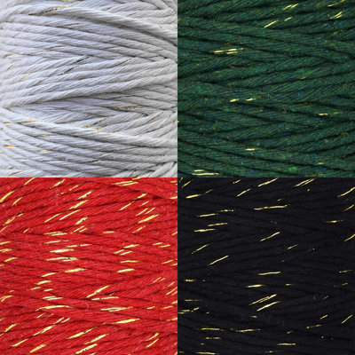 Macrame Cord Twine Natural Cotton String Craft Artisan Thread Twisted Macramé (Red with Gold Thread, 3 mm x 100 m / 328 ft)