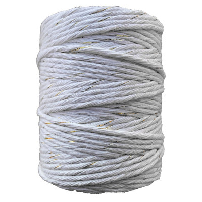 Macrame Cord Twine Natural Cotton String Craft Artisan Thread Twisted Macramé (White with Gold Thread, 3 mm x 200 m / 656 ft)