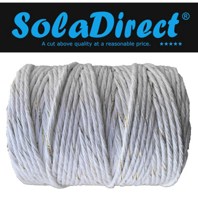 Macrame Cord Twine Natural Cotton String Craft Artisan Thread Twisted Macramé (White with Gold Thread, 3 mm x 200 m / 656 ft)