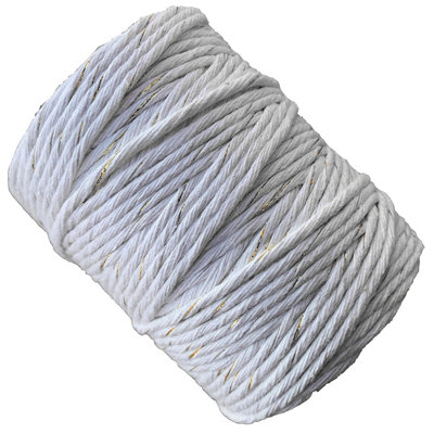 Macrame Cord Twine Natural Cotton String Craft Artisan Thread Twisted Macramé (White with Gold Thread, 3 mm x 200 m / 656 ft)