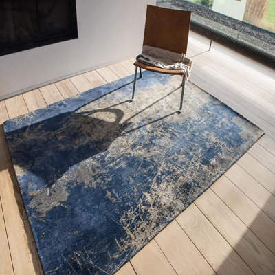 Tapis Louis De Poortere – Mad Men Cracks 8629, Bleu Abîme, Coton
