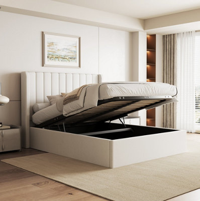 Maddison Cream Velvet Ottoman Storage Bed Double 4FT 6