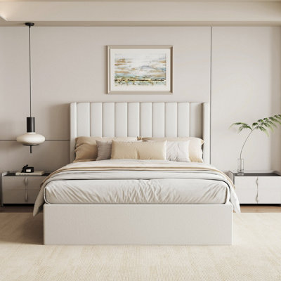 Maddison Cream Velvet Ottoman Storage Bed Double 4FT 6