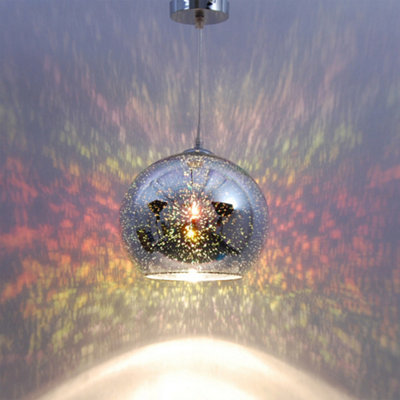Madeira E27 IP44 Pendant Light - Holographic Style with Adjustable 1m Black Flex (Lamp Not Included)