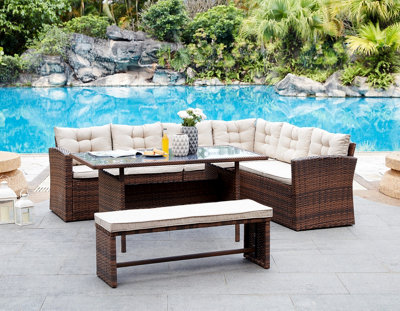 Brown rattan deals corner garden furniture