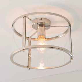 Madeley Bright Nickel with Clear Glass Contemporary 1 Light Flush Ceiling Light