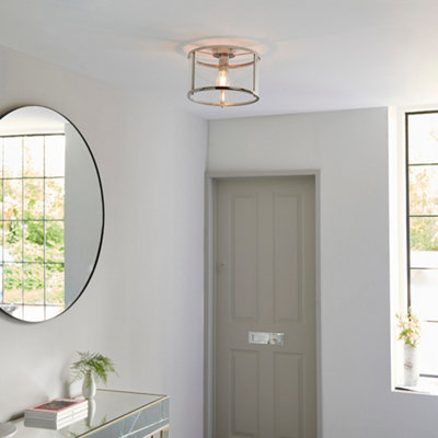 Madeley Bright Nickel with Clear Glass Contemporary 1 Light Flush Ceiling Light