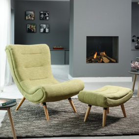 Madelia Textured Fabric Accent Chair and Stool - Green