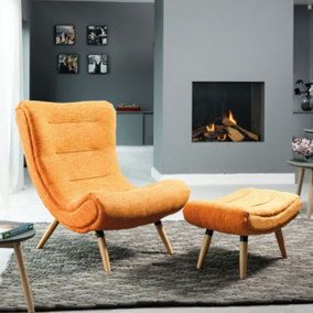 Madelia Textured Fabric Accent Chair and Stool - Orange