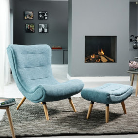 Madelia Textured Fabric Accent Chair and Stool - Teal