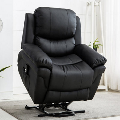 Madison Dual Motor Electric Riser Rise Recliner Bonded Leather Armchair Electric Lift Chair (Black)