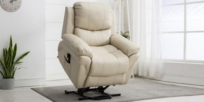 Madison Dual Motor Electric Riser Rise Recliner Bonded Leather Armchair Electric Lift Chair (Cream)