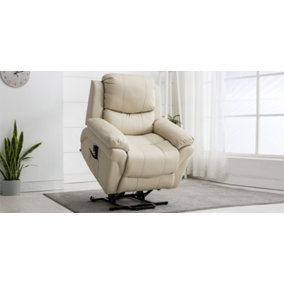 Madison Dual Motor Electric Riser Rise Recliner Bonded Leather Armchair Electric Lift Chair (Cream)
