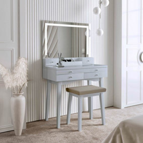 Madison Grey Dressing Table with Large Mirror Framed with LED Light
