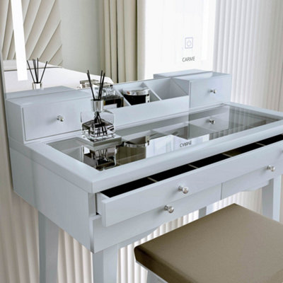 Madison Grey Dressing Table with Large Mirror Framed with LED Light