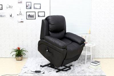 Madison Single Motor Electric Riser Rise Recliner Bonded Leather Armchair Electric Lift Chair (Black)