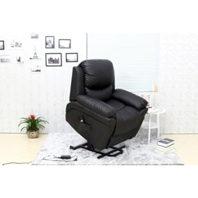 MADISON SINGLE MOTOR ELECTRIC RISER RISE RECLINER BONDED LEATHER ARMCHAIR ELECTRIC LIFT CHAIR (Black)