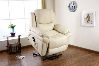 Madison Single Motor Electric Riser Rise Recliner Bonded Leather Armchair Electric Lift Chair (Cream)