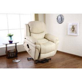 MADISON SINGLE MOTOR ELECTRIC RISER RISE RECLINER BONDED LEATHER ARMCHAIR ELECTRIC LIFT CHAIR (Cream)