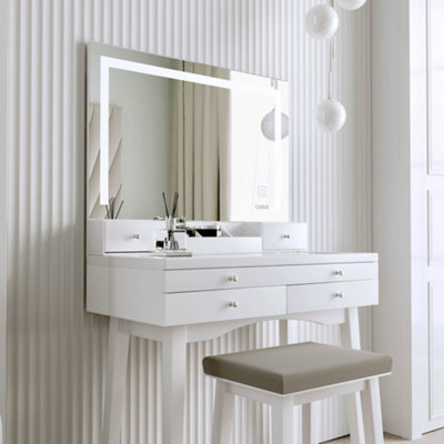 Madison White Dressing Table with Large Mirror Framed with LED Light