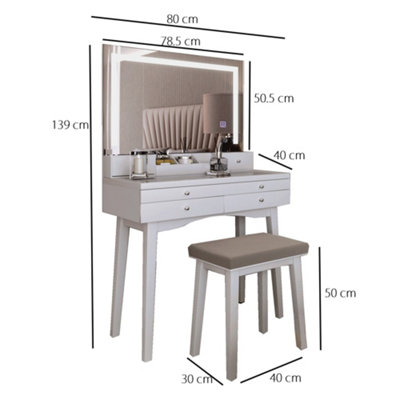 Madison White Dressing Table with Large Mirror Framed with LED Light