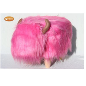 Madonna The Pink Highland Cow Footstool, Synthetic Fur, Wooden Legs. H36 cm - Great Christmas Gift Idea