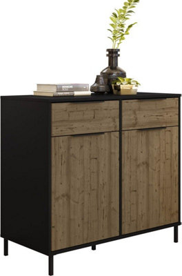 Madrid 2 Door 2 Drawer Sideboard in Black Edging with Acacia Effect Finish