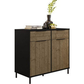 Madrid 2 Door 2 Drawer Sideboard in Black Edging with Acacia Effect Finish