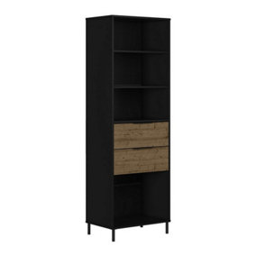 Madrid 2 Drawer Bookcase in Black with Acacia Effect Finish